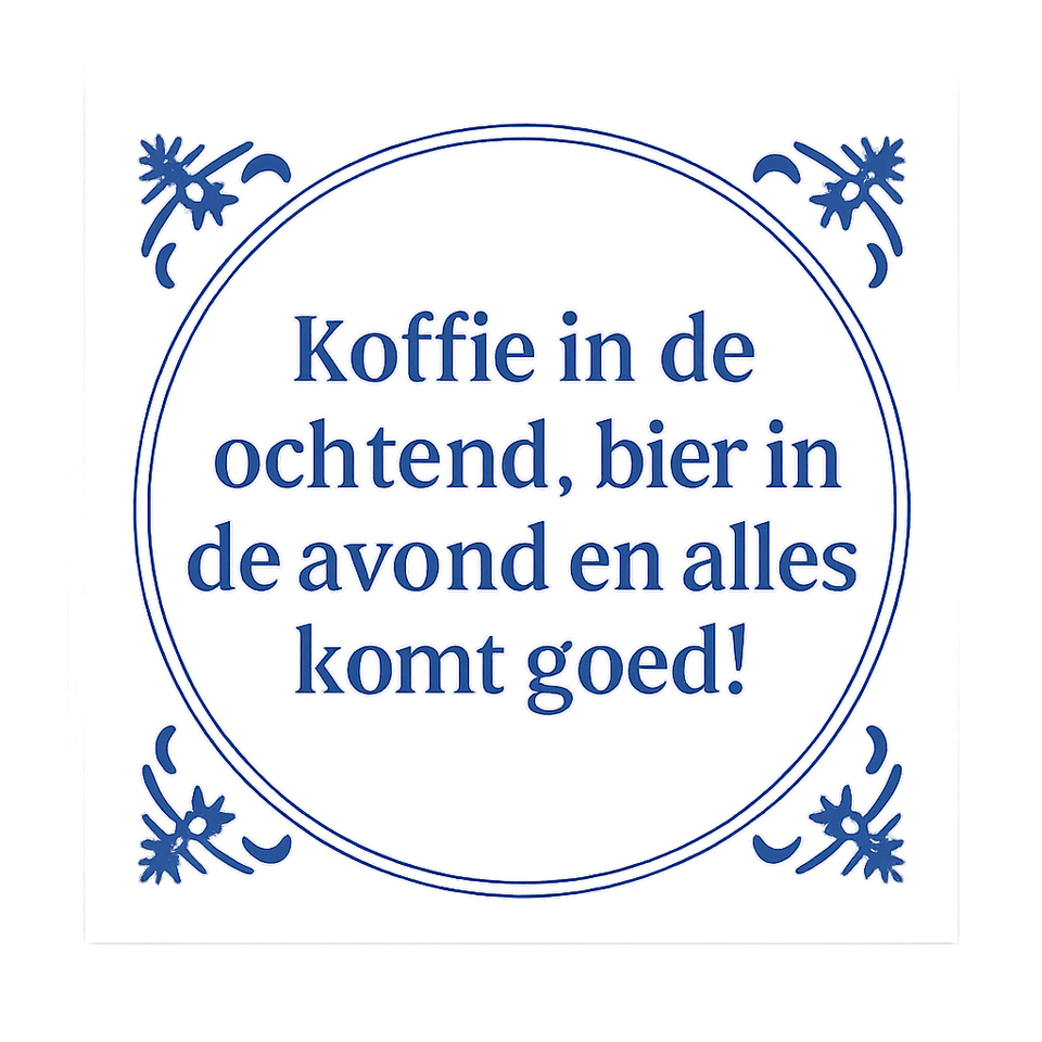 Tegeltje met de tekst koffie in de ochtend, bier in de avond